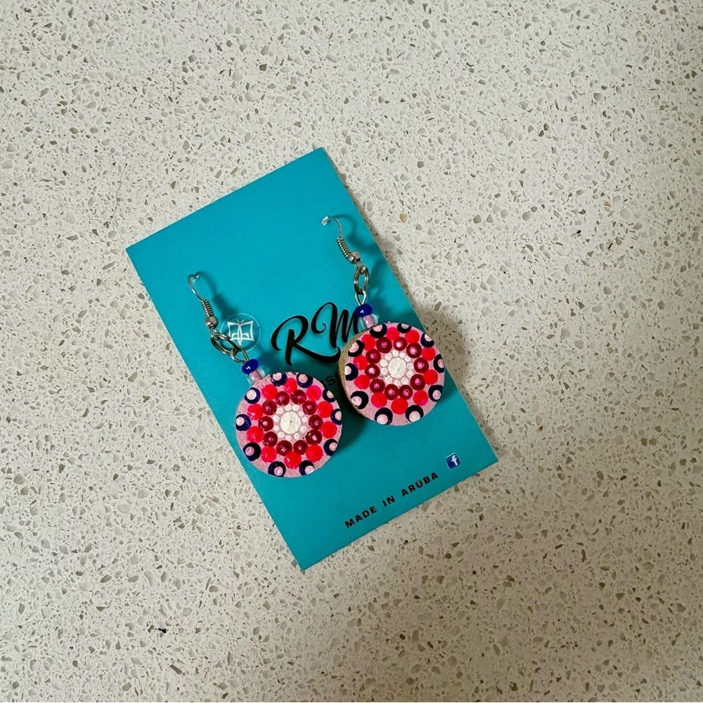 Handpainted Earrings Round Dangle I1